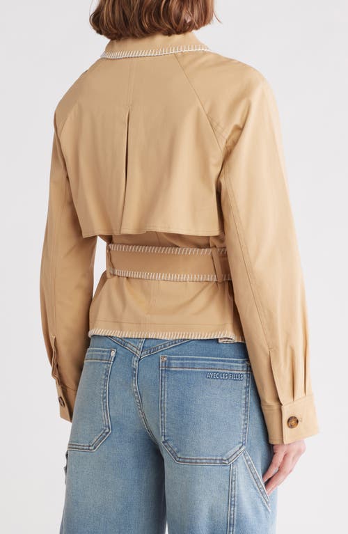 Avec Les Filles Blanket Stitch Cropped Trench Coat In Sand
