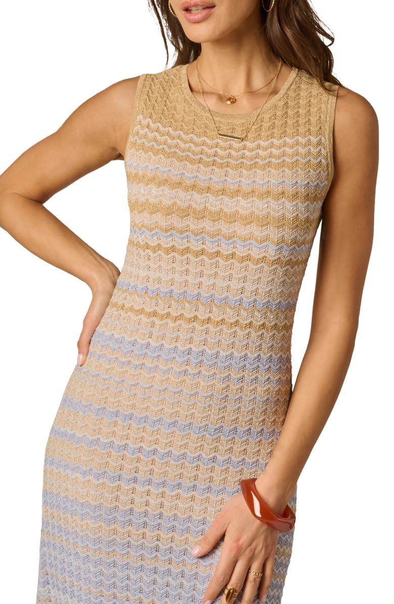 Adrianna Papell Metallic Sweater Knit Midi Dress, Alternate, color, Ecru Multi