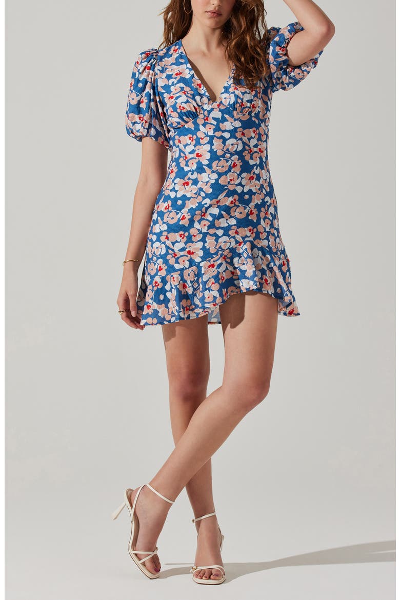 Floral Puff Sleeve Cutout Dress, Alternate, color, BLUE PINK FLORAL