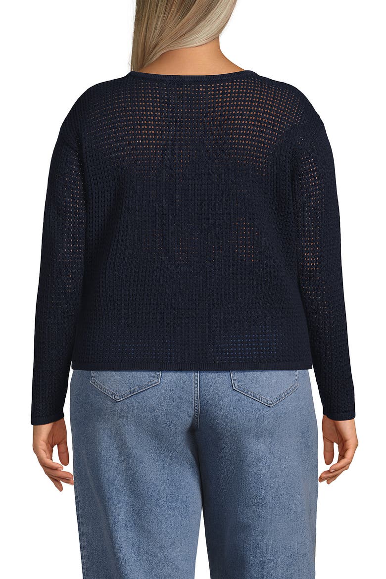 Cotton Viscose Mesh Jacquard Crew Neck Sweater, Alternate, color, Radiant Navy