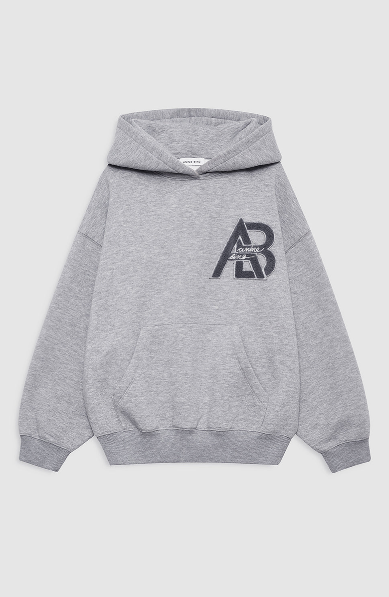 ANINE BING Letterman Jaci Hoodie, Alternate, color, Medium Heather Grey
