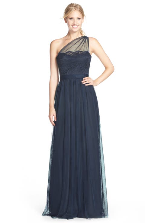 One-Shoulder Lace & Tulle Gown