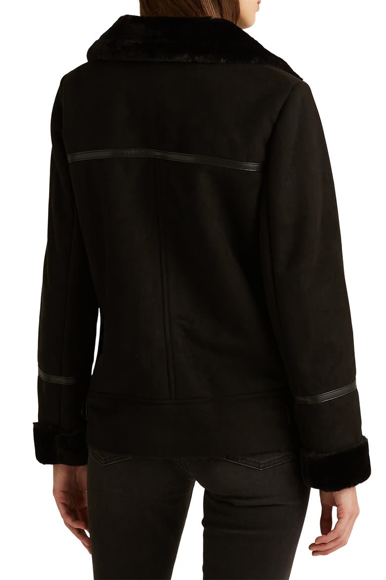 Faux Shearling Moto Jacket, Alternate, color, BLACK