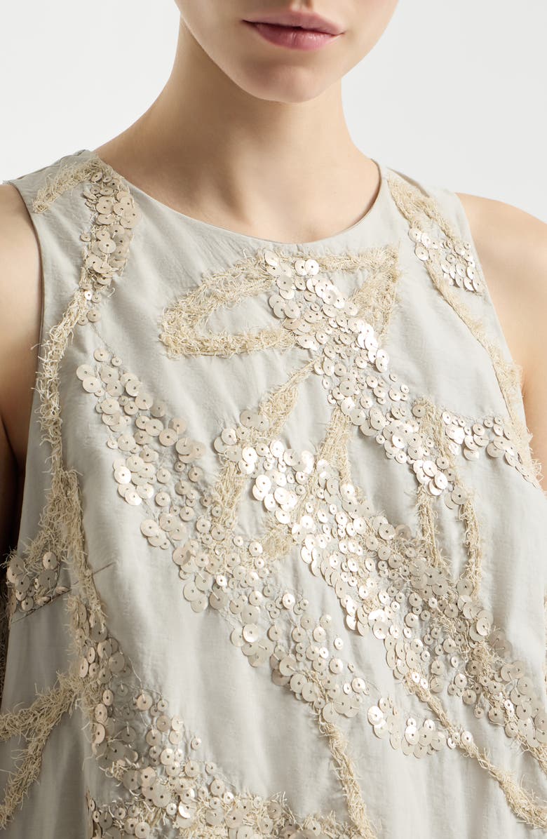 Brunello Cucinelli Mini dress with dazzling embroidery, Alternate, color, Beige