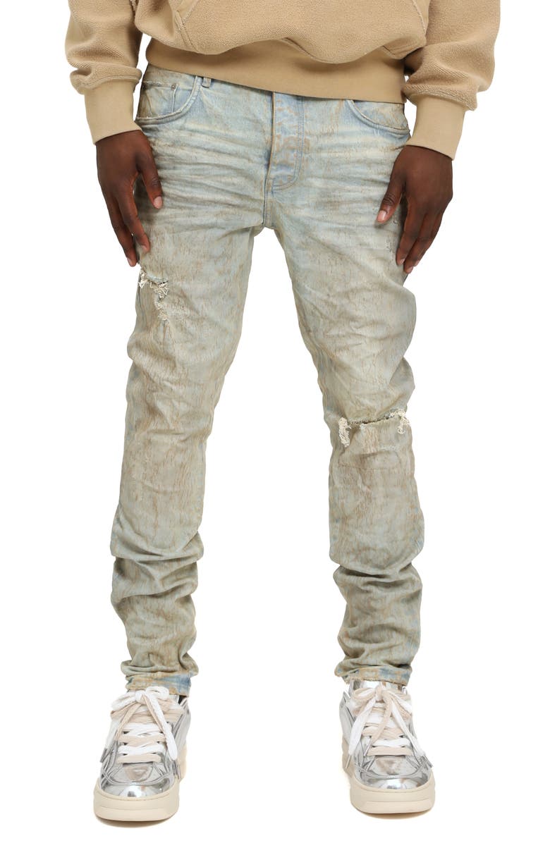 PURPLE BRAND Mud Ripped Skinny Jeans, Main, color, Tan