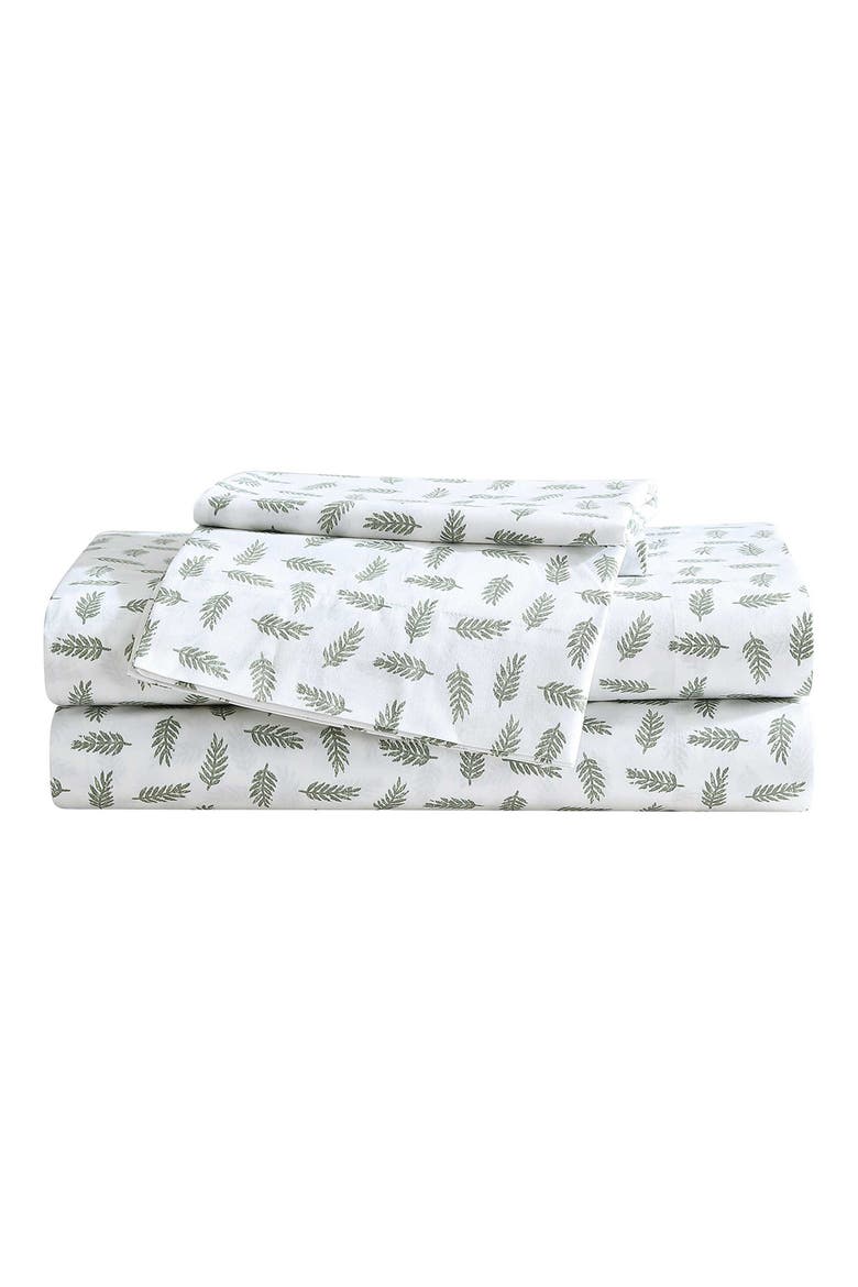 Laurel Leaves 200 Thread Count Cotton Percale Twin Sheet Set, Main, color, GREEN