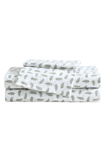 Eddie Bauer Laurel Leaves 200 Thread Count Cotton Percale Twin Sheet Set In Green
