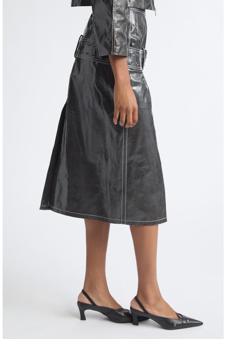 L-Ascar Belted Patent Leather Midi Skirt, Alternate, color, GREY