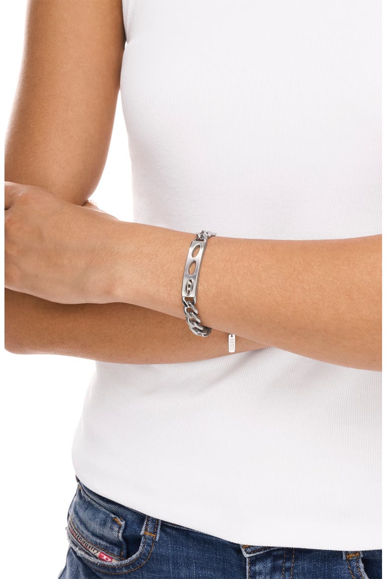 Oval D ID Chain Bracelet, Alternate, color, SILVER