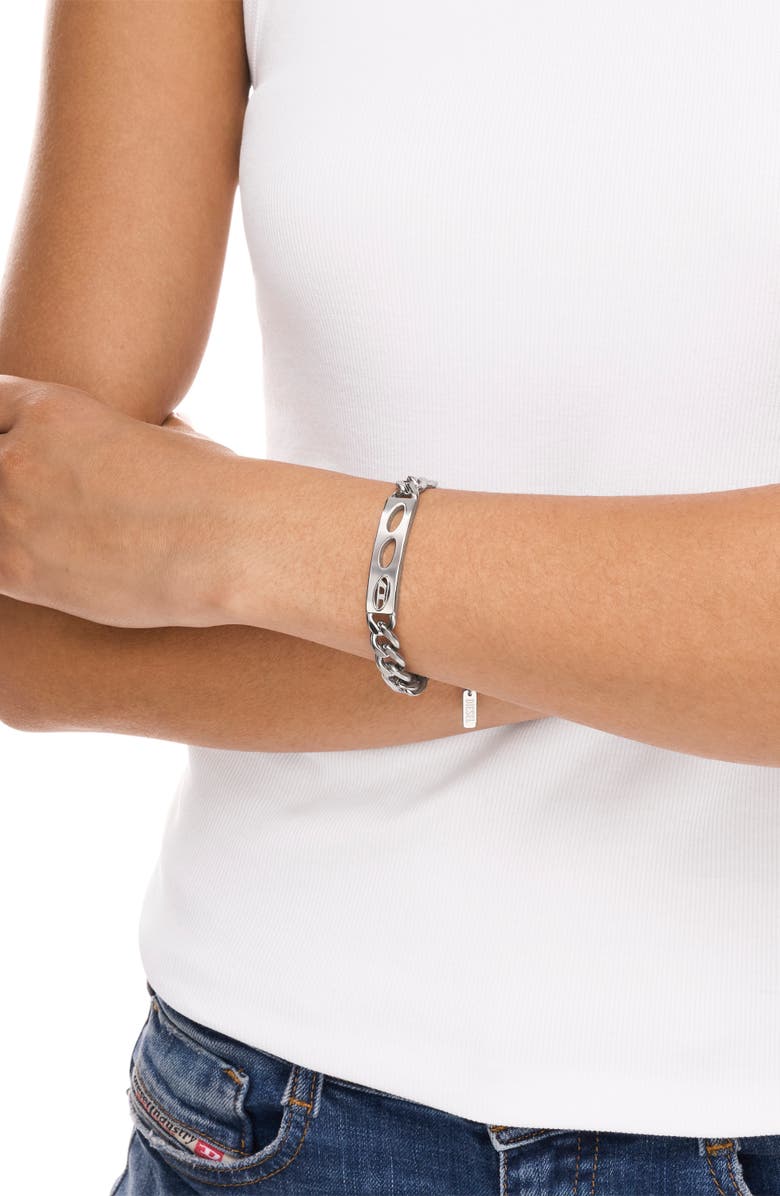 DIESEL<sup>®</sup> Oval D ID Chain Bracelet, Alternate, color, Silver