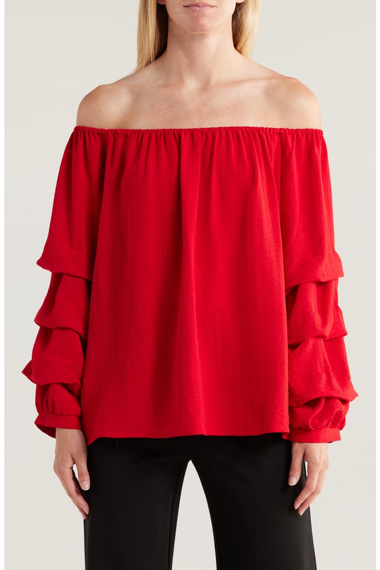 Lantern Sleeve Off the Shoulder Top, Main, color, RED