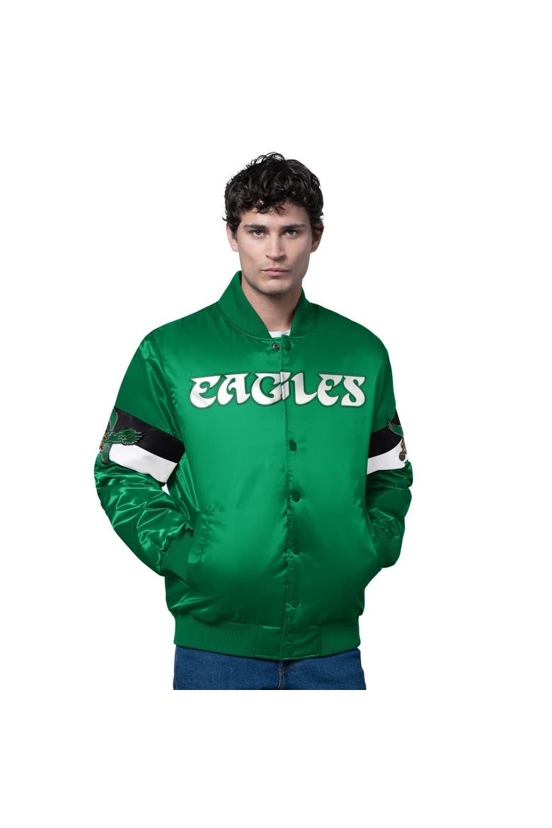 Men's Starter Kelly Green Philadelphia Eagles Triple Option Satin Varsity Vintage Logo Full-Snap Jacket, Main, color, Kelly Green