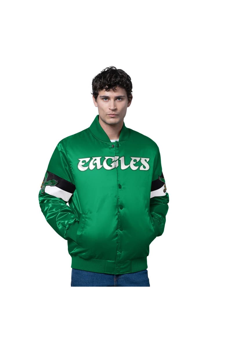 STARTER Men's Starter Kelly Green Philadelphia Eagles Triple Option Satin Varsity Vintage Logo Full-Snap Jacket, Main, color, Kelly Green