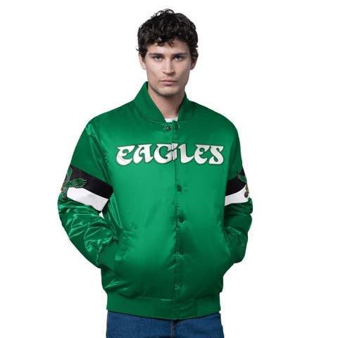 Men's Starter Kelly Green Philadelphia Eagles Triple Option Satin Varsity Vintage Logo Full-Snap Jacket