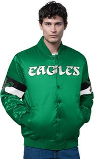 STARTER Men's Starter Kelly Green Philadelphia Eagles Triple Option Satin Varsity Vintage Logo Full-Snap Jacket