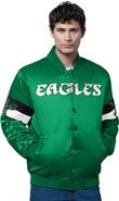 STARTER Men's Starter Kelly Green Philadelphia Eagles Triple Option Satin Varsity Vintage Logo Full-Snap Jacket