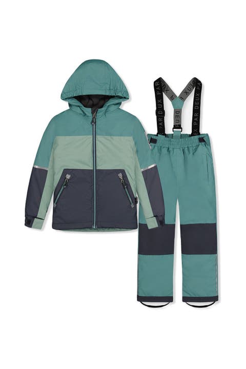 Colorblock Lightweight Jacket & Foot Strap Pants Two Piece Snowsuit