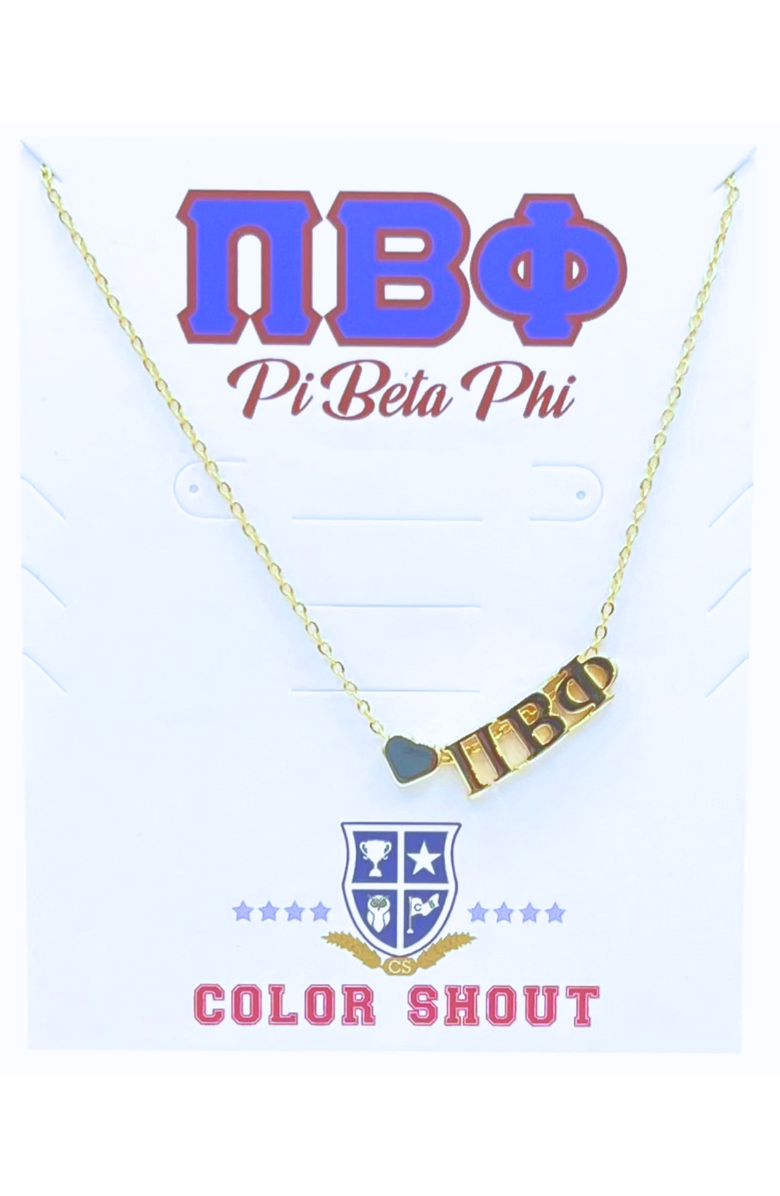 Color Shout Pi Beta Phi Sorority Gold Heart Necklace, Main, color, Yellow Gold