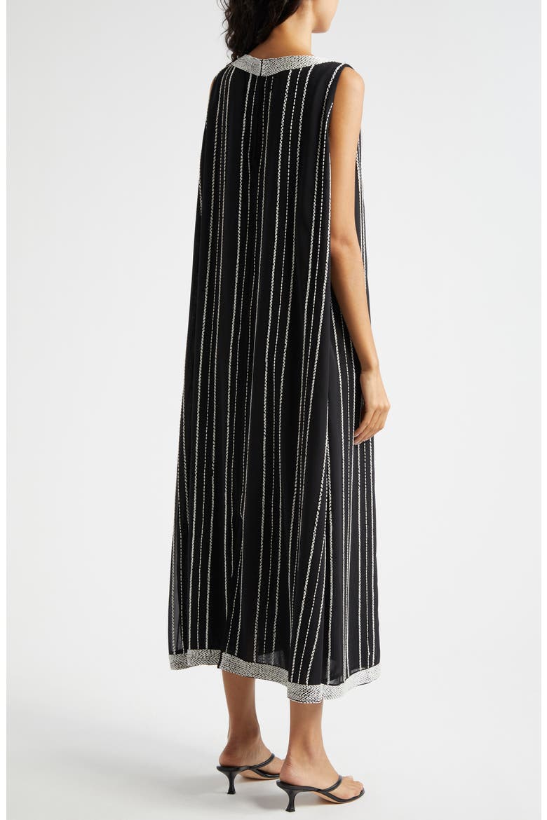 Daisy Bead Stripe Embellished Midi Dress, Alternate, color, BLACK WHITE