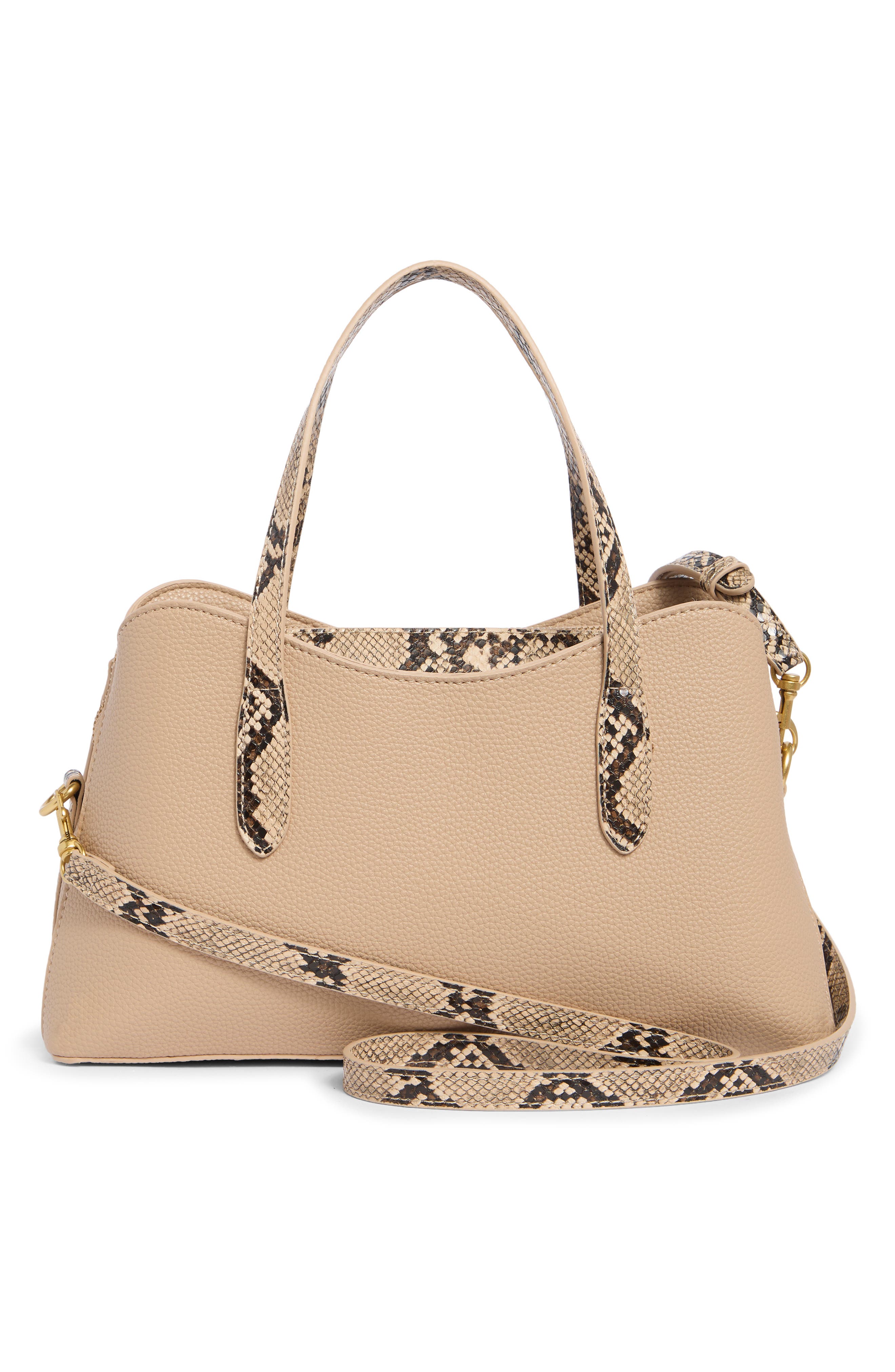 Gemma Faux Leather Satchel with Snake Embossed Trim, Alternate, color, ALMOND