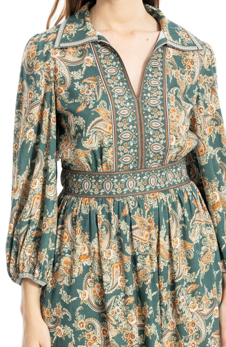 MAX STUDIO Bubble Sleeve Midi Dress, Alternate, color, Green Plush Paisleys