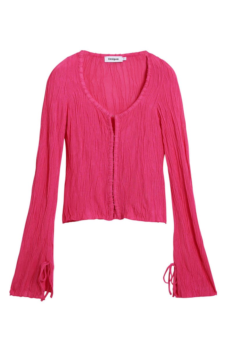 Desigual Tie Sleeve Rib Top, Alternate, color, Fuchsia