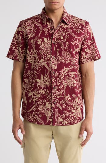 14th & Union Short Sleeve Linen & Cotton Button-up Shirt