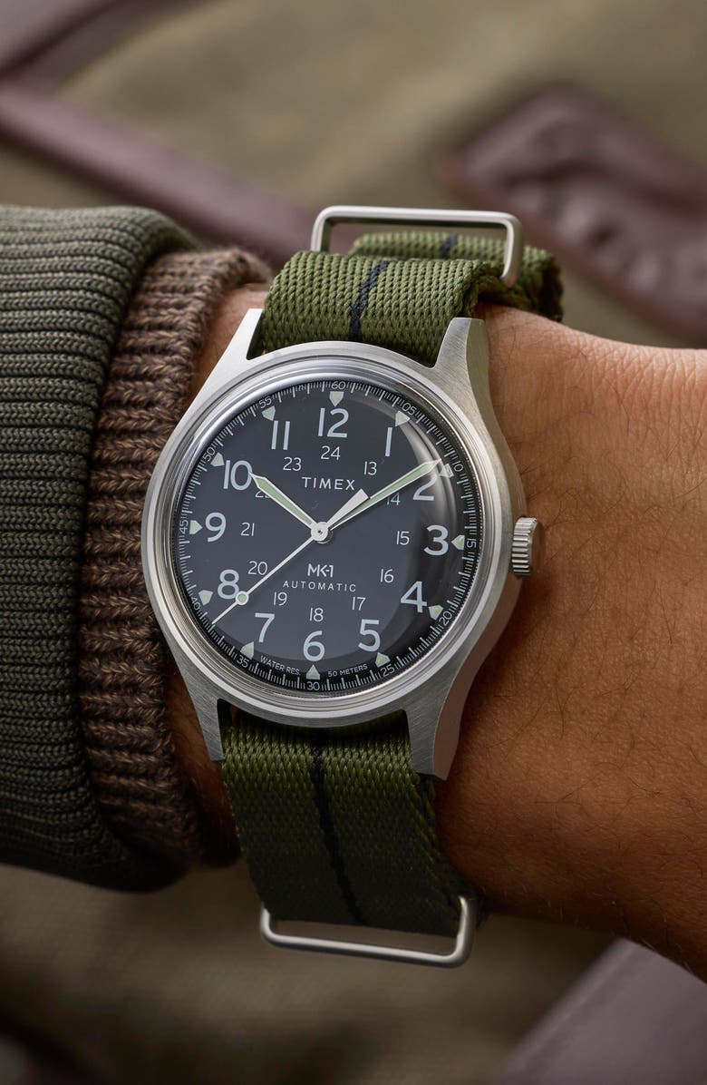 Timex<sup>®</sup> MK1 Automatic Webbing Strap Watch, 40mm, Alternate, color, Silver-Tone