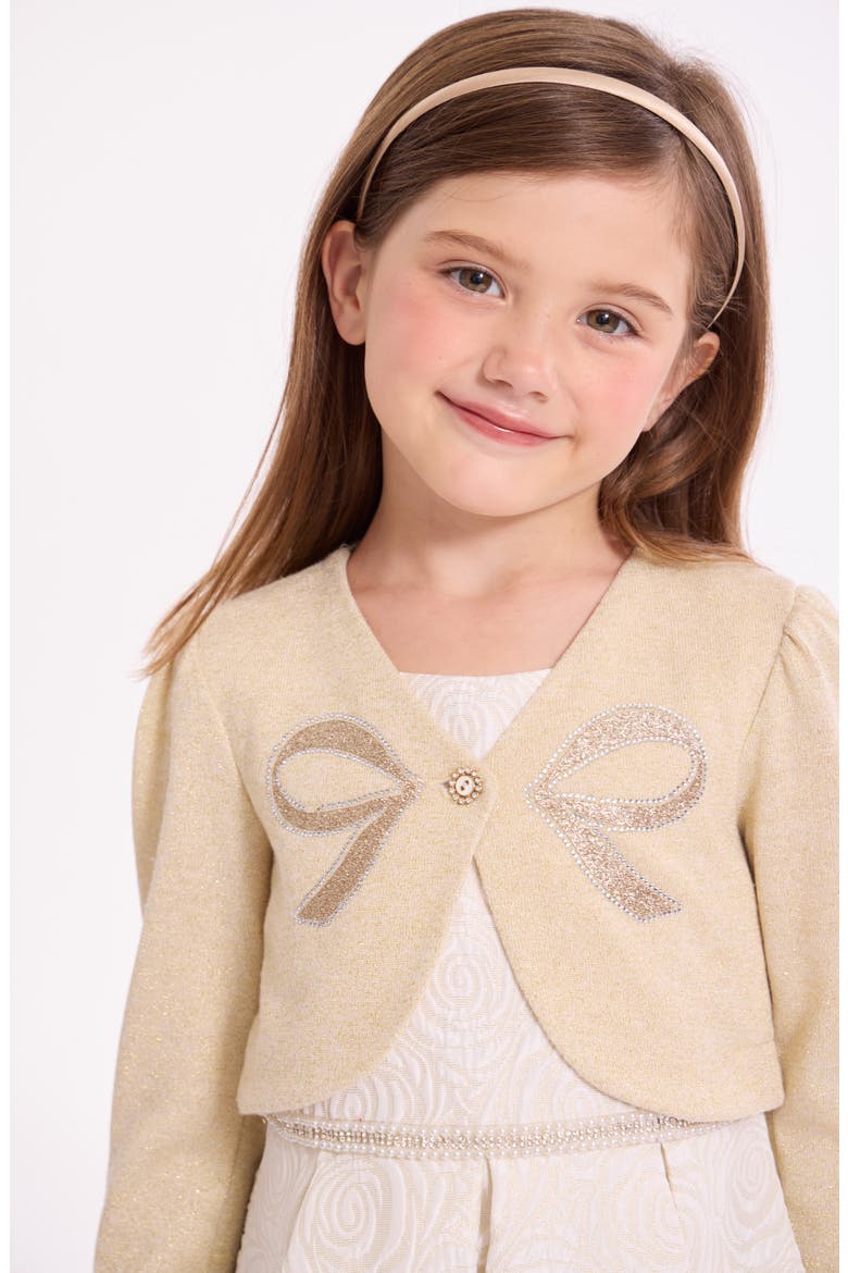 Kids' Sparkle Knit Party Dress & Cardigan Set, Alternate, color, GOLD