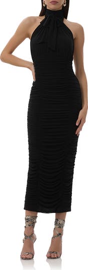 Nikita Ruched Halter Neck Mesh Dress