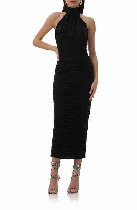 AFRM Nikita Ruched Halter Neck Mesh Dress