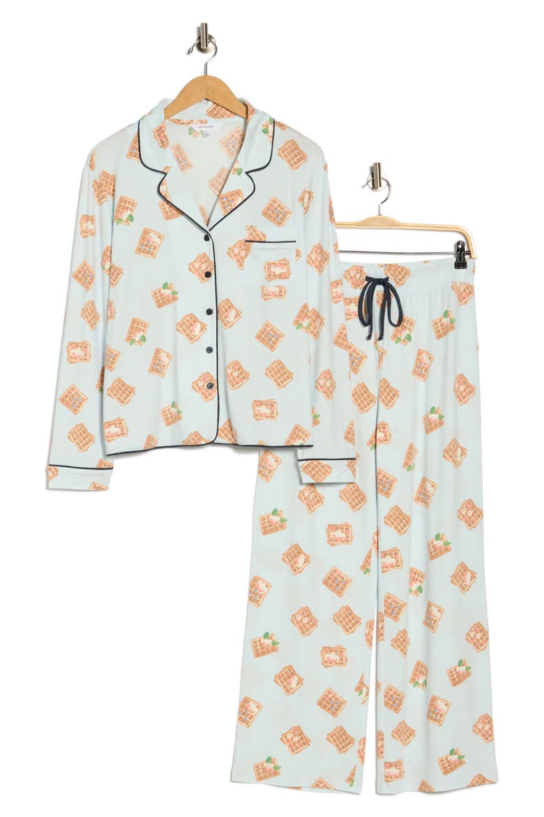 Quiet Night Long Sleeve Button-Up Top & Pants Pajamas, Alternate, color, SKY BLUE WAFFLES