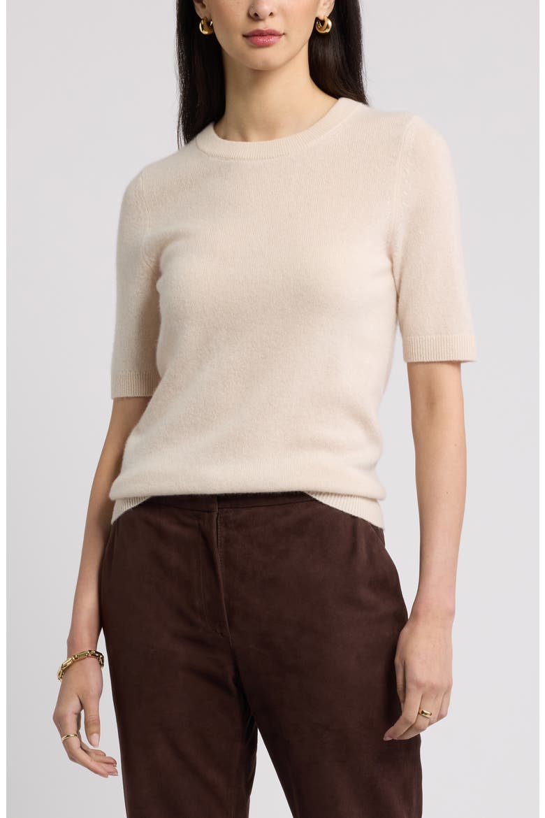 Cashmere Short Sleeve Crewneck Sweater, Main, color, BEIGE BEACH