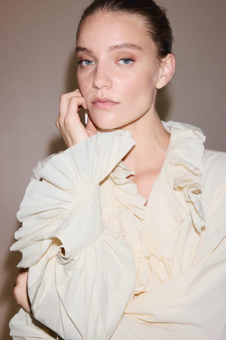 Ruffled Cotton Blouse, Alternate, color, Cream