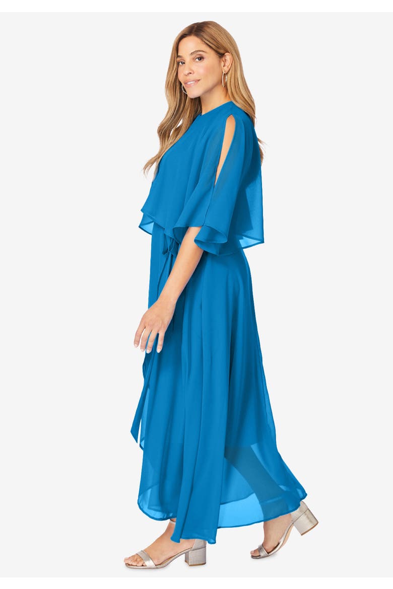 Georgette Maxi Cape Sleeve Dress, Alternate, color, EVENING BLUE
