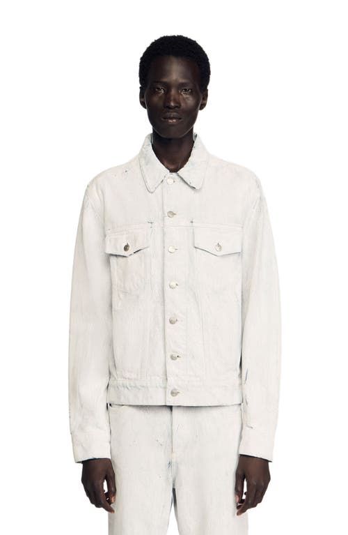Sandro Cracked Coated Denim Jacket In White