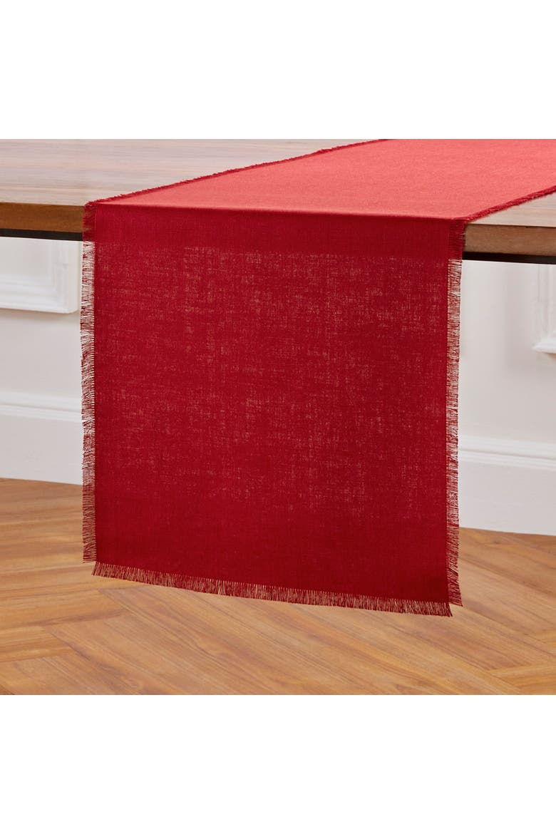 Linen Table Runner - Fringe, Main, color, Cherry