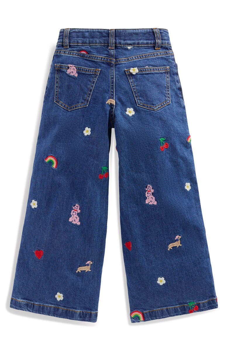 Mini Boden Kids' Embroidered Wide Leg Denim Jeans, Alternate, color, Parisien Denim Embroidery