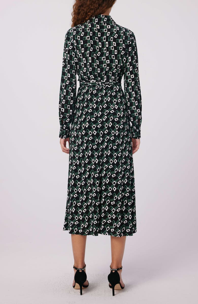 DVF Geo Print Long Sleeve Midi Wrap Dress, Alternate, color, 