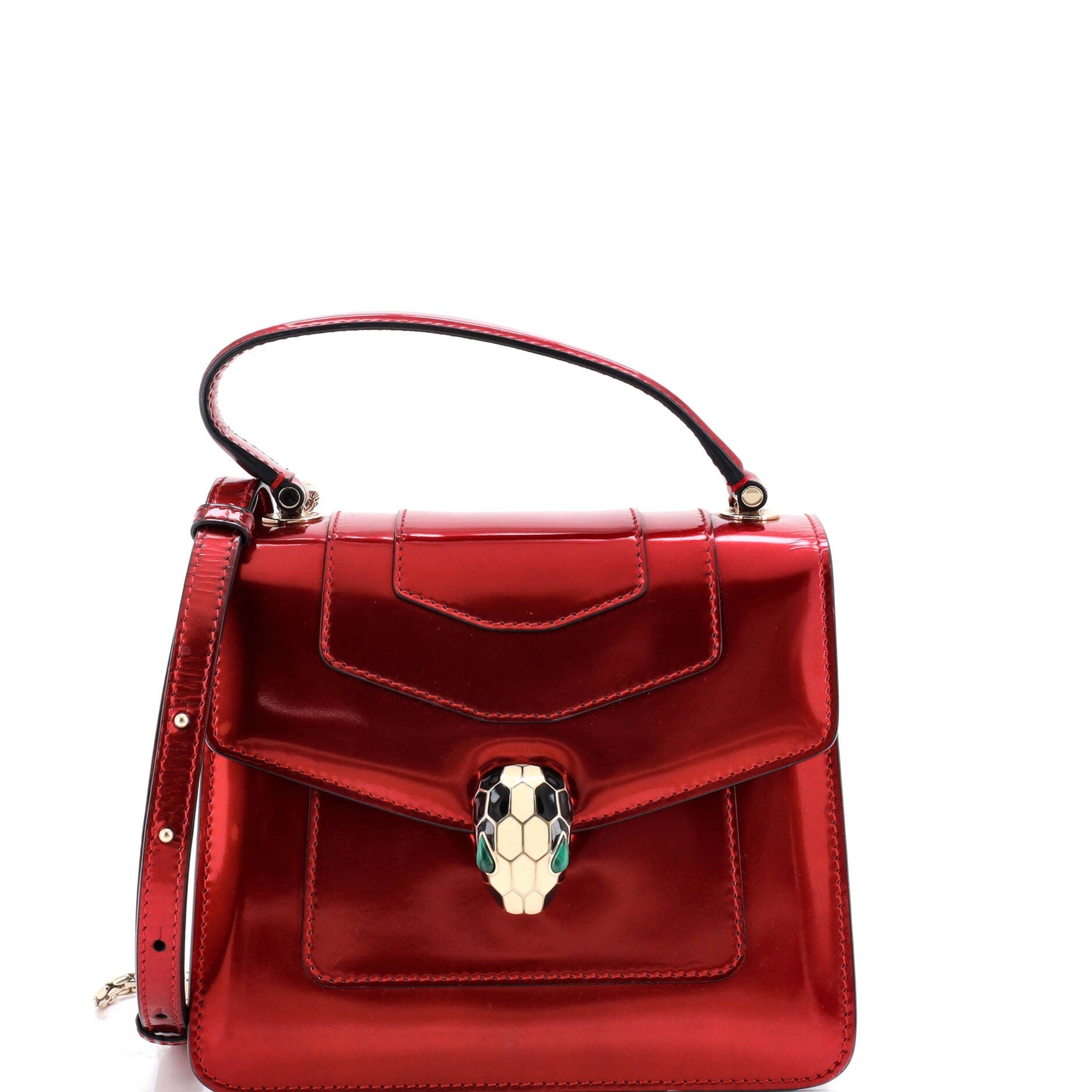 Serpenti Top Handle Bag Patent Small, Main, color, Red