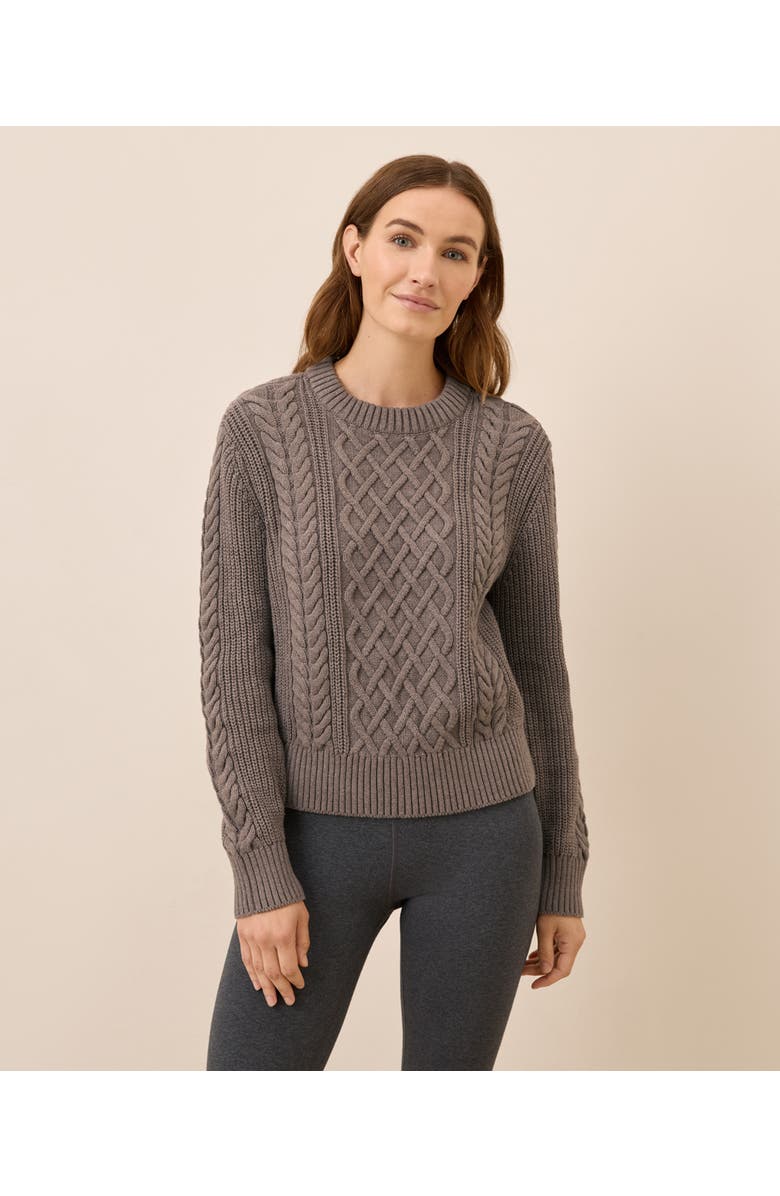 Pact Organic Cotton Cable Knit Crew Sweater, Main, color, Deep Taupe Heather