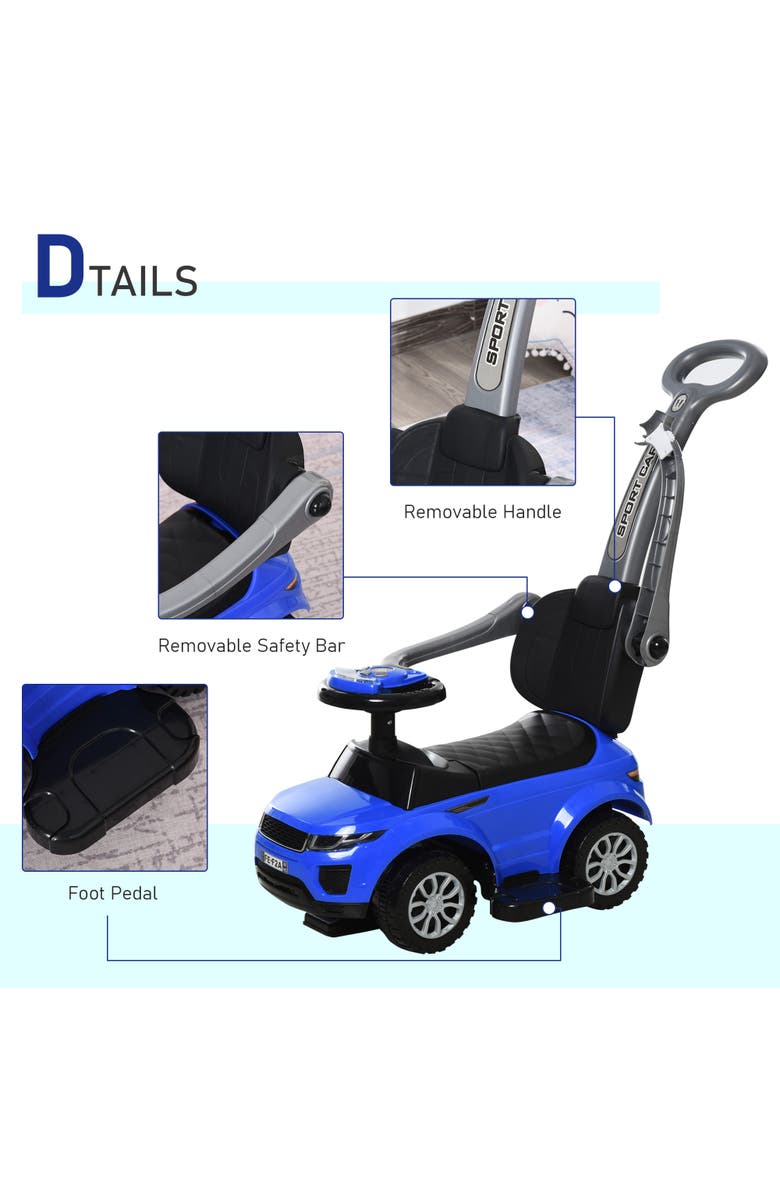 Aosom 3-in-1 Kids Push Car with Horn, Music, Light, Alternate, color, Blue