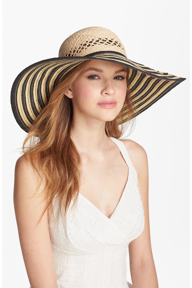 'Angelina' Striped Sun Hat, Main, color, NATURAL/ BLACK