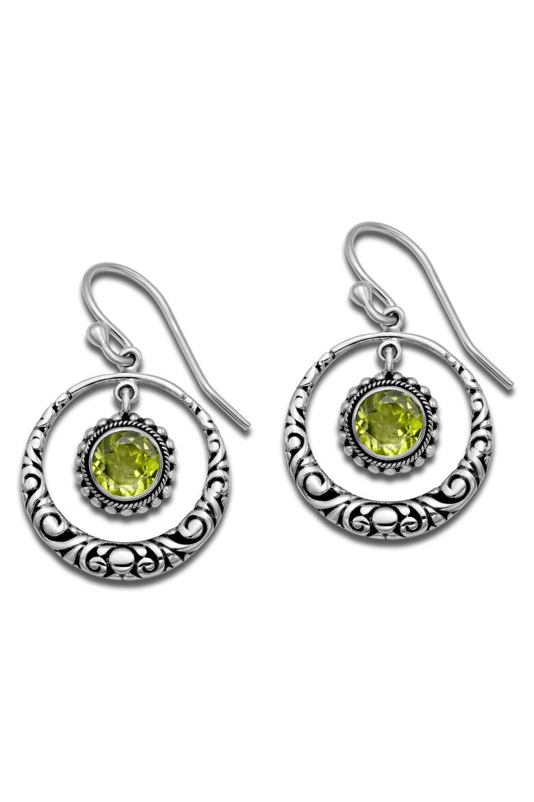 Sterling Silver Peridot Round Drop Earrings, Main, color, GREEN