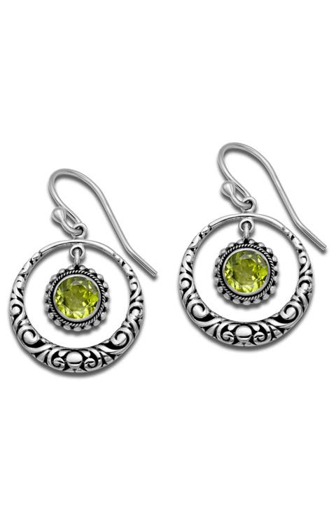 Sterling Silver Peridot Round Drop Earrings