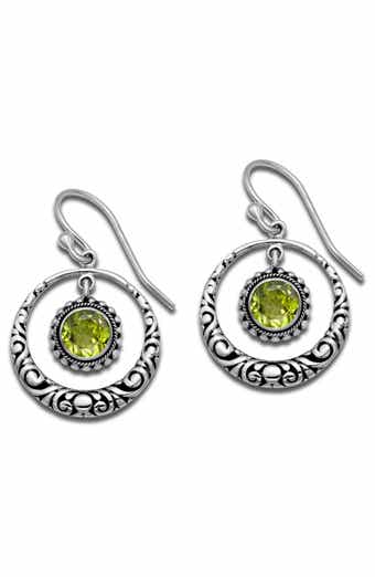 Sterling Silver Peridot Round Drop Earrings