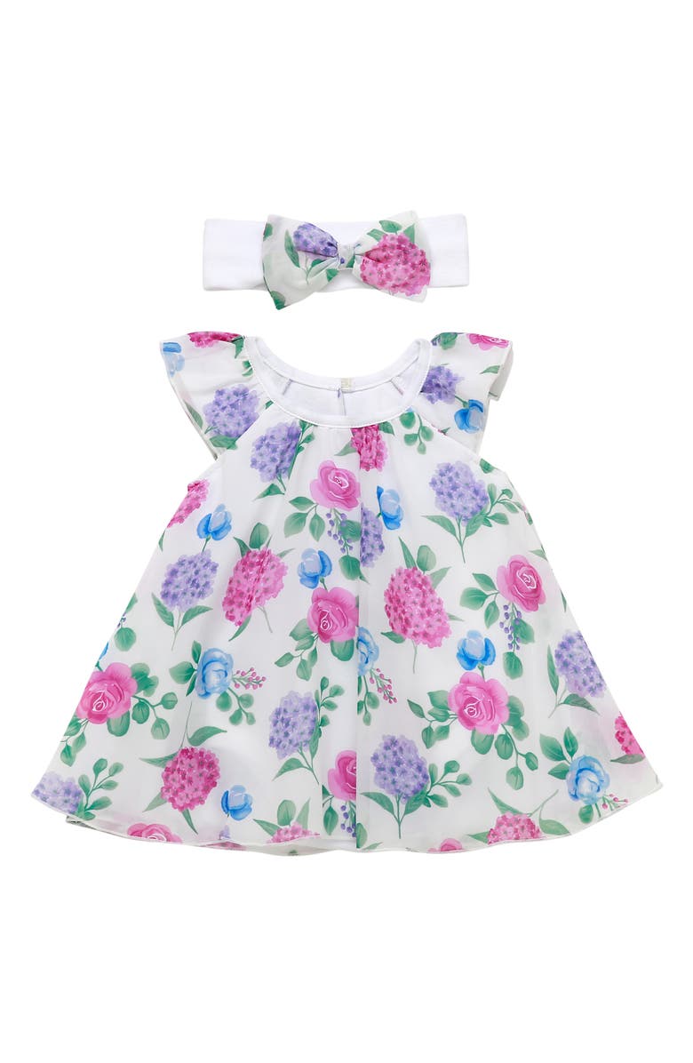 BABY STARTERS Floral Chiffon Dress & Headband Set, Main, color, 