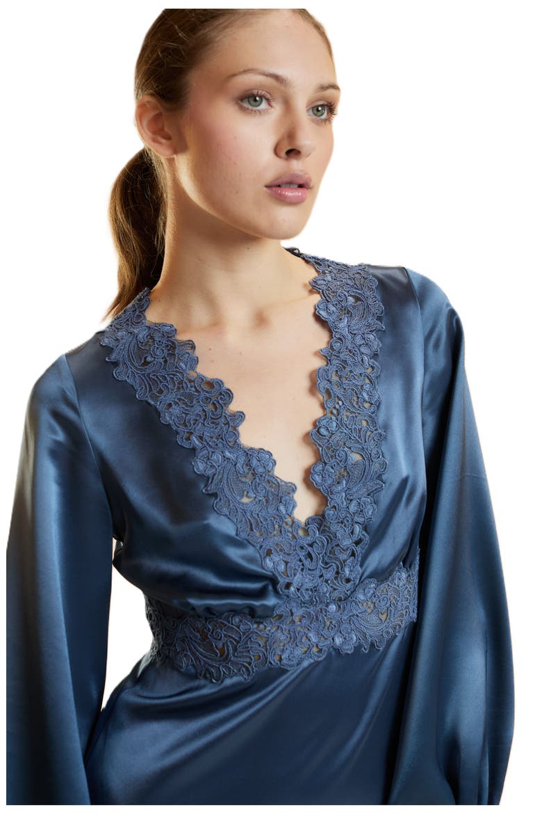 Satin Lace Mini Dress, Alternate, color, Denim Blue
