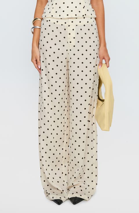 Powdered Sugar Polka Dot Strapless Top & Wide Leg Pants Set