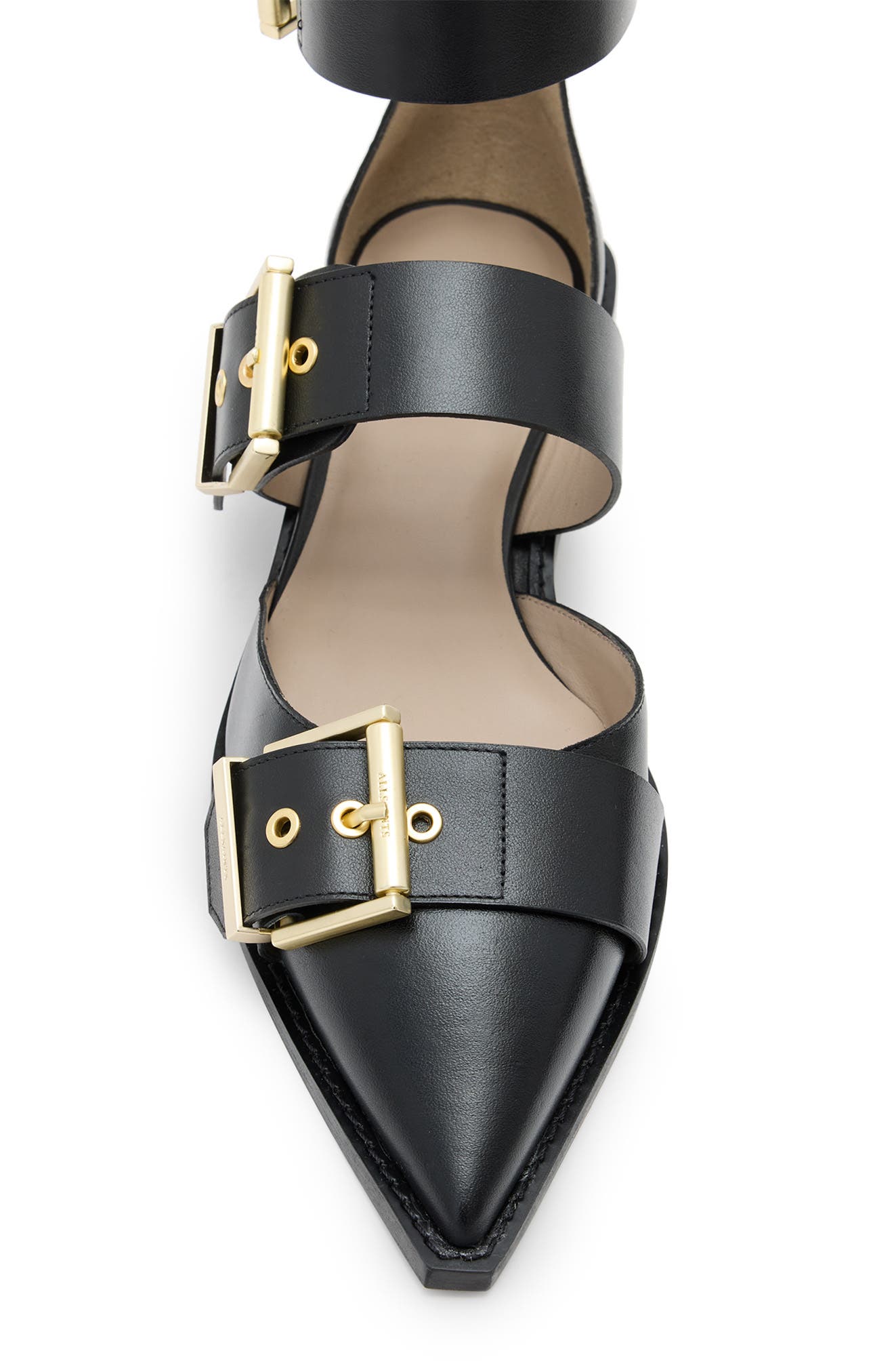 AllSaints Sutton Ankle Strap Pointed Toe Flat, Alternate, color, Black